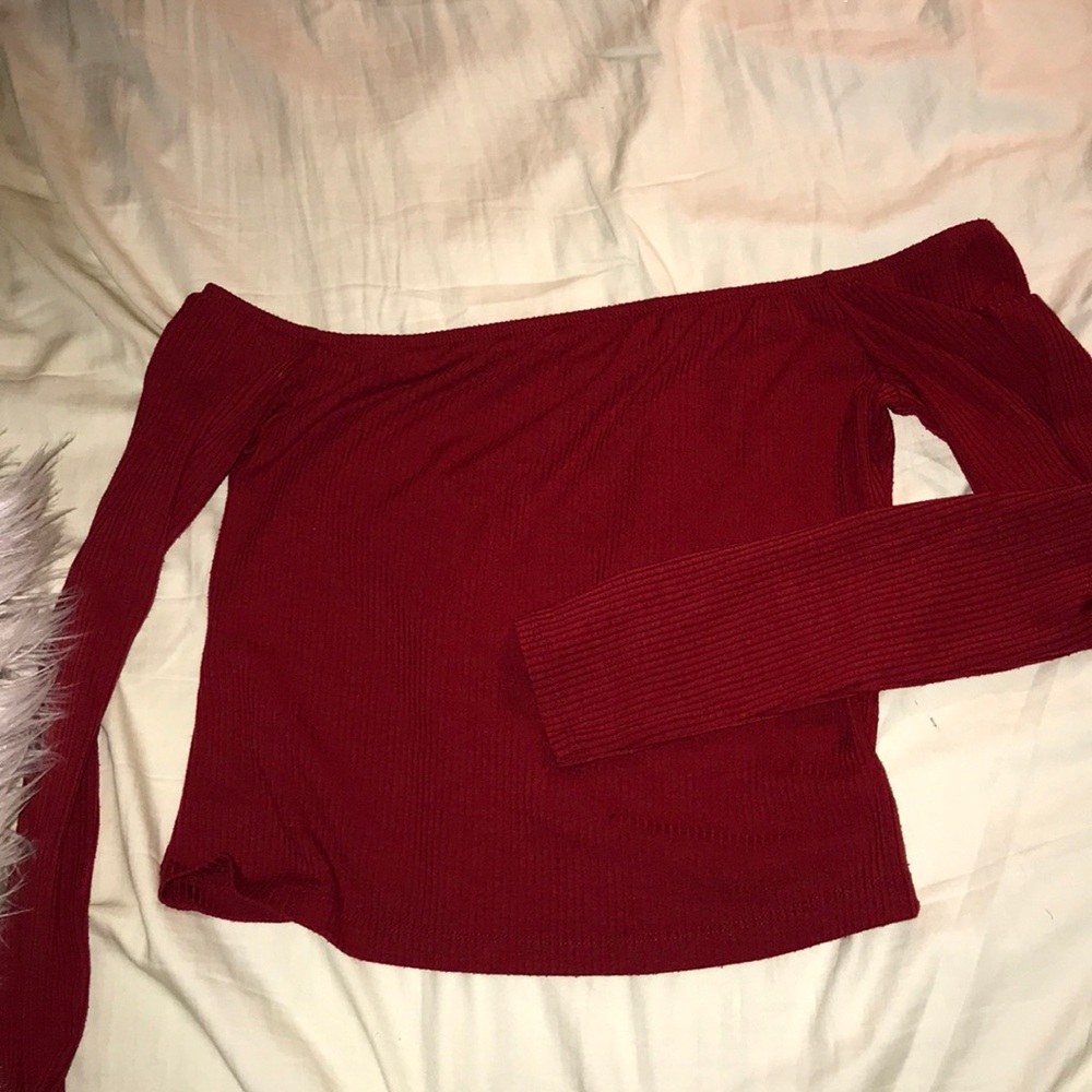 off the shoulder red top